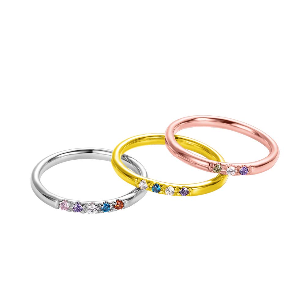 AILIN Family Birthstone Rings 925 Sterling Silver/Gold/Rose Gold Personalized 1-13 January To December Birthstones Custom Christmas Birthday Gifts For Mothers Women Friendship