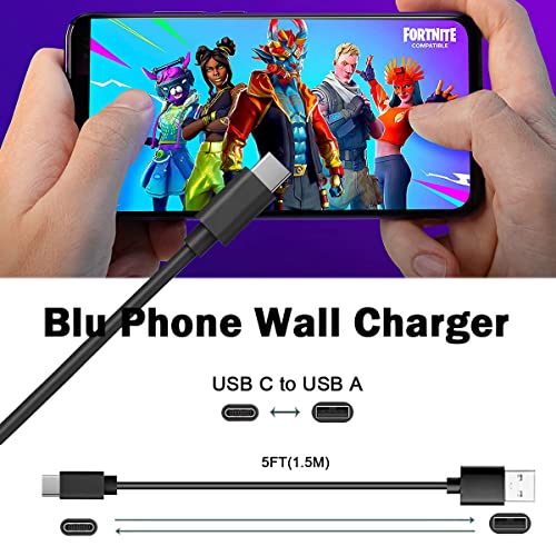 5FT USB Type C Fast Data Charger Cable Charging Block Cord Compatible for Blu View 3, View 2, G9, G90 Pro, G91 Max, G91 Pro, G91S, G50 MEGA, G70, G71, V70, VIVO XI, Blu Android Phone power Accessories