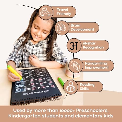 Image of Berrybee 8-in-1 Montessori-Inspired Pre-Writing Board | Tracing Board for Akshar, swar, vyanjan, matras & Patterns | Reusable Handwriting Practice for Kids Age 2-6 | Educational & Durable (Hindi)