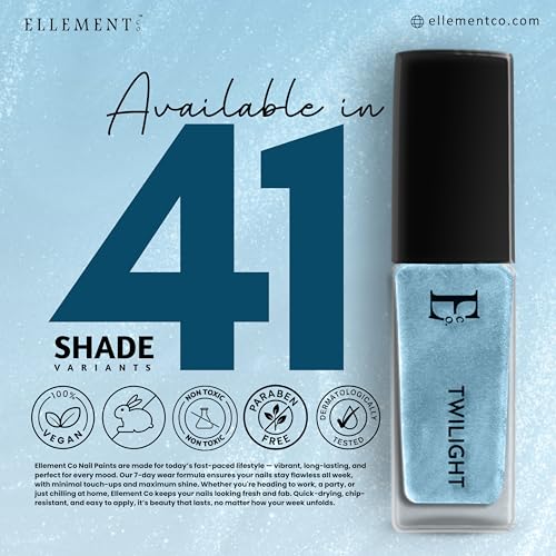 Image of Ellement Twilight Nail Polish 10 ML | Glossy Shimmer Nail Colour | High Pigment Smooth Application | Fast Dry Long Lasting & Chip Resistant Formula | Vegan, Non-Toxic & Paraben Free Nail Lacquer for Party, Office & Festive Looks