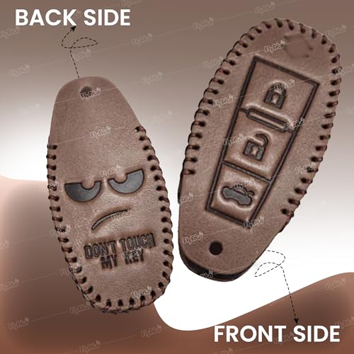 Image of Soft Handmade Leather Key Cover Compatible with Maruti Suzuki Baleno Ciaz Vitara Brezza S Cross Swift Ignis & Toyota Urban Cruiser 3 Button Smart Key Protection with Keychain (Brown)