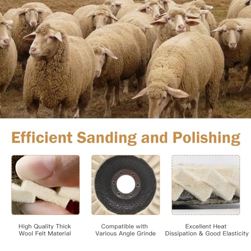 5 Stück Polierscheibe 125mm, Filz Polierfächerscheibe, Filz Glanz Polier Scheibe für Polieraufsatz Winkelschleifer, Wollfilz Polierscheibe zum Schleifen und Polieren von Lack, Edelstahl, Holz, Plastik
