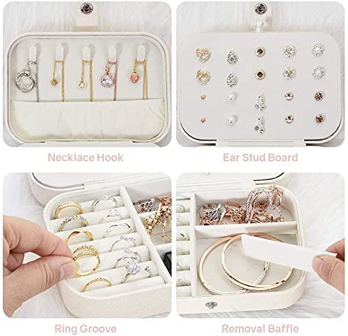 Image of KRISHYAM Travel Jewelry Case, Mini Jewellery Box, Portable Jewelry Box Display Storage Case, Bangle Box, Jewellery Organizers, Storage Boxes for Rings & Earrings (White)