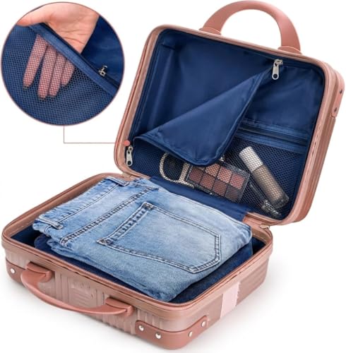 Image of Makeup Storage Case for Women, Portable Travel Cosmetic Organizer Box, Hard Shell Vanity Case with Carry Handle & Zipper, Rose Gold