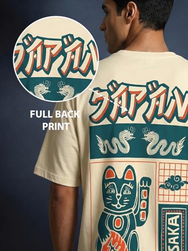 Image of Veirdo Men's Cotton Oversized Fit Oversized Baggy Fit Drop Shoulder Cool and Stylish Graphic Printed Design Half Sleeve T-Shirt (Available Sizes: S to 2XL)
