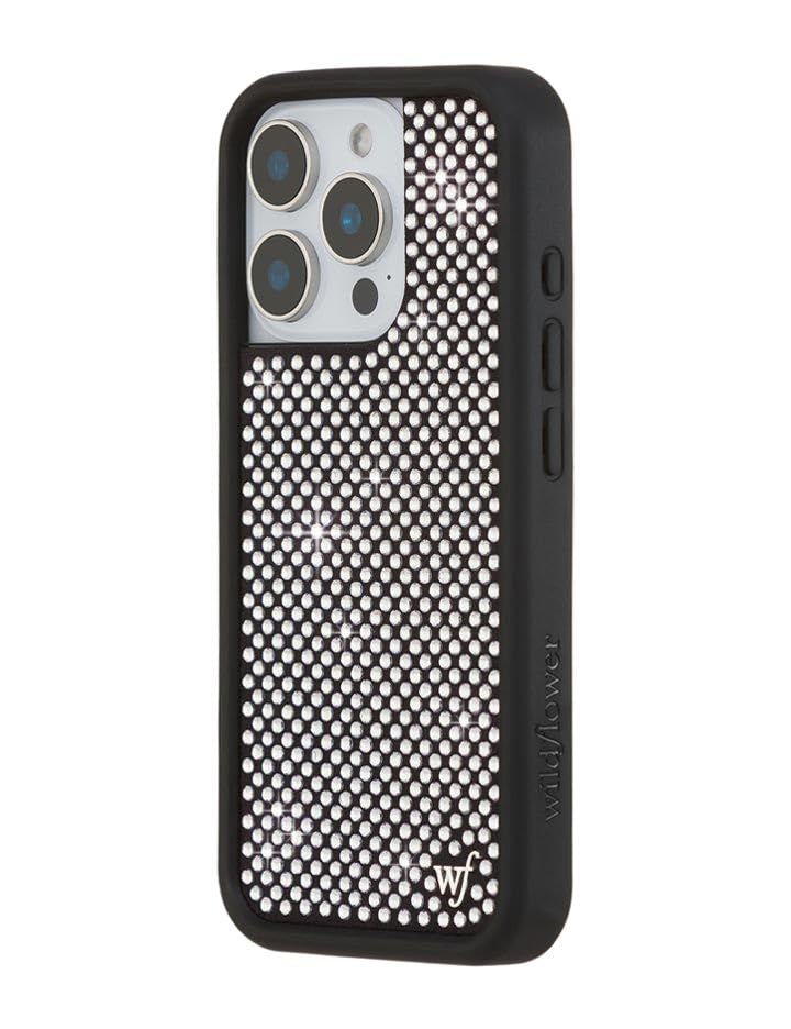 Image of Wildflower Cases - iPhone 16 Pro Compatible - Rhinestones - White | Impact-Certified 6.5 ft Drop Protection Case, Raised Protective Bumper, Cute Aesthetic Design, Women-Owned Small Business