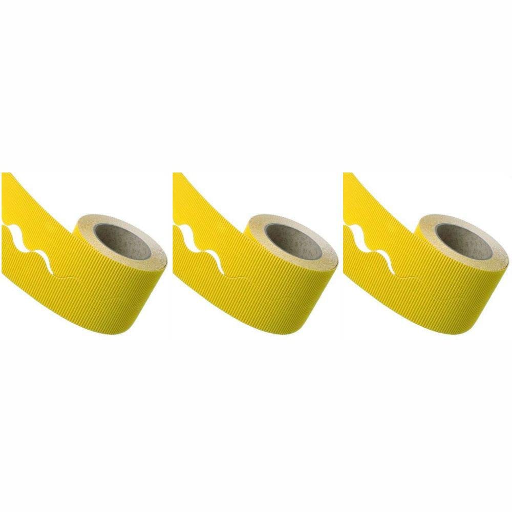 3 Ace Crafts (Pack of 3) Corrugated Display Borders Roll (Lemon Yellow) size 57mm x 15m for School Classroom Decoration, Bulletin Boards and Crown Making, Scalloped Edge Border Roll Fade Resistant — image 1