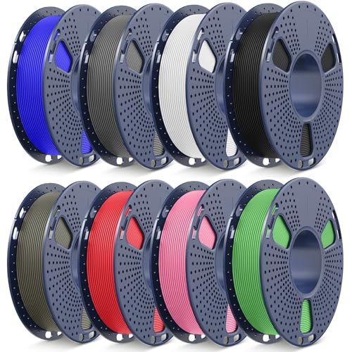 Image of SUNLU PLA Filament Bundle 1.75mm Matte, Neatly Wound Filament, Smooth Matte Finish, 2kg in Total, 0.25kg Spool, 8 Packs, Black+White+Grey+Clay+Green+Pink+Blue+Red
