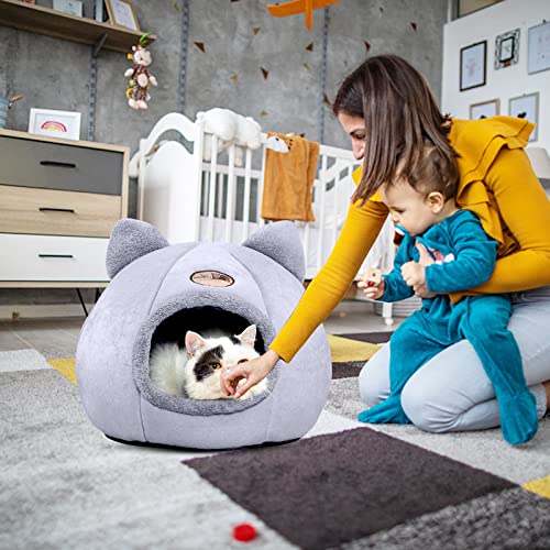 PETCUTE Cat Bed Tent for Cats Small Dogs,Pet Bed for Cats,Machine Washable,Cat Cave Bed with Anti-Slip & Water-Resistant Bottom,Semi-Enclosed Cat Bed House,Cat Sleeping Cave,Cat Cushion Bed - Image 2