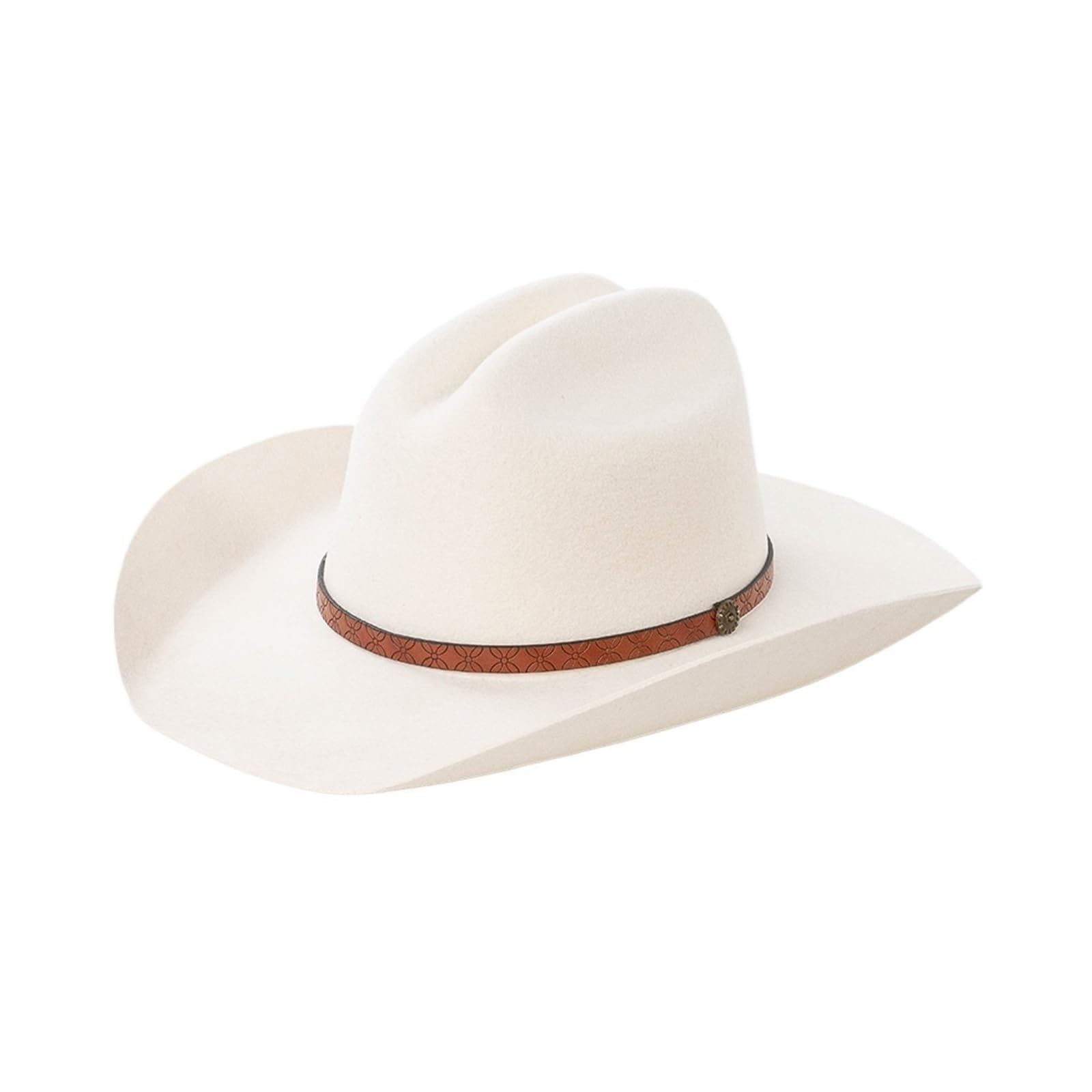 Cappello da Cowboy a Tesa Larga in Feltro di Lana for Primavera e Autunno con Fascia in Pelle Goffrata, Unisex, Fedora