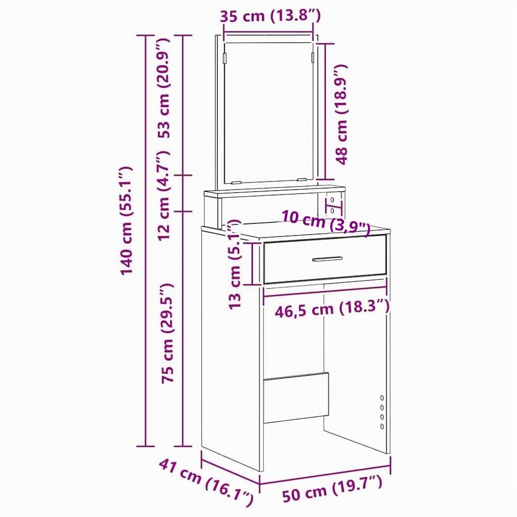 vidaXL Mesa Tocador 50 x 41 x 140 cm Madera de ingeniería | Mucho espacio para todas tus cosas, Un look moderno que se adapta a cualquier decoración,