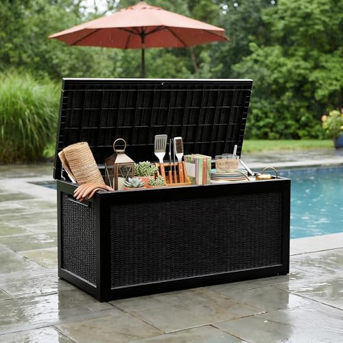 Image of 265 Gallon Resin Deck Box Outdoor Storage Chest, Large Waterproof Patio Storage Box, All-Weather Garden Storage Container for Cushions, Pool Supplies, Yard Tools - Easy Assembly, Lockable Lid