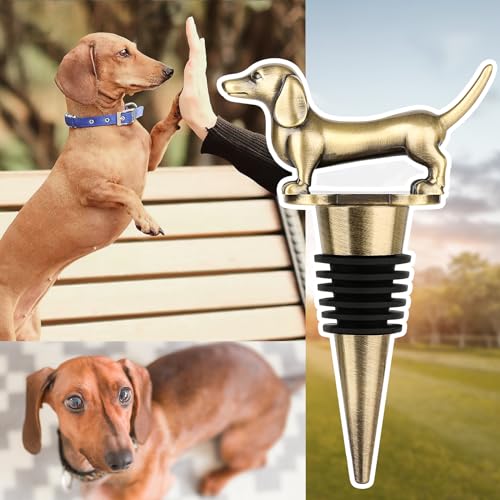 LKKCHER Dackel Weinflaschenverschluss, Geschenke und Deko, Geburtstagsgeschenk, Weingeschenke für Männer Papa Frauen, Weihnachtsschmuck, Flaschenverschlüsse für Wein Champagner, Bronze