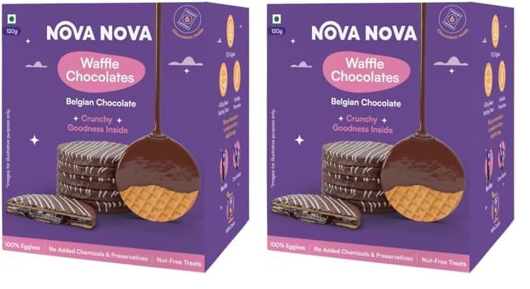 Image of Nova Nova Belgian Waffle Chocolates - Box of 6 - Vegetarian, 100% Eggless | No Added Preservatives (120g) (Pack of 2)