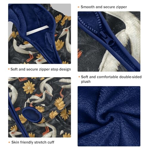 Elegant Bird Floral Toddler Fleece Jacket Girl Boys Hooded Fleece Jacket Coat Warm Outwear Zip-up 3-10T3