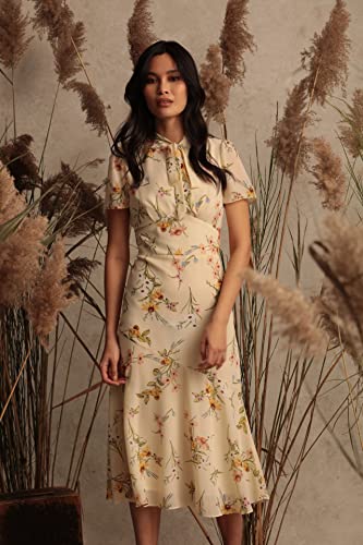 Image of Maggy London Women's Women's Dresses Floral Printed Neck Tie Short Sleeve Midi Dress