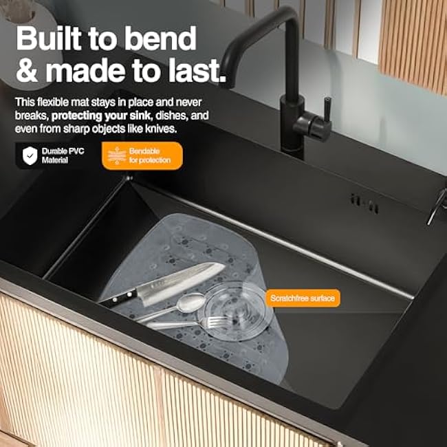 Kitchen Sink Protector Matt, (Clear), By Home Basics | Small Sink Mats For Bottom Of Kitchen Sink | PVC Runner Protector Matt | Pliable With Draining Holes