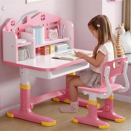 Escritorio Infantil Con Silla Ajustable En Altura Para Niña Pupitre Infantil Con Cajon De Almacenamiento Diseno Ergonomico Para Estudiar Dibujar Y Hacer Deberes En Casa Mesa De Estudio Comoda