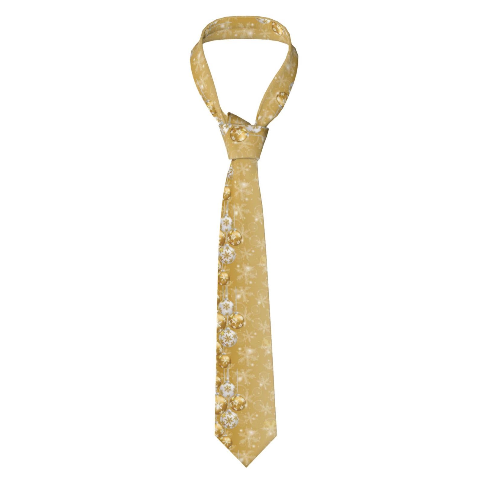 Poadnly Unisex As Picture Gold Christmas Ball Snowflake Xmas, Neckties Mens Ties Polyester Novelty Skinny Tie For Wedding Party