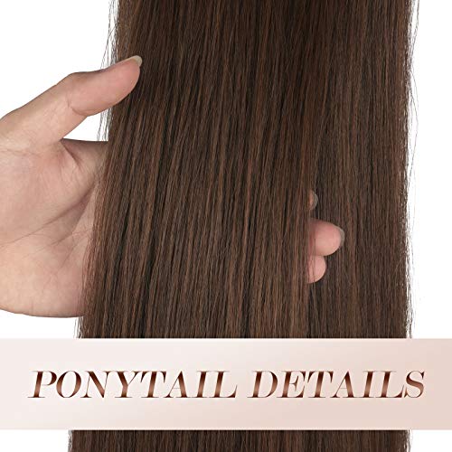 Feshfen Straight Ponytail Extension 14 Inch Pony Tails Natural Long Ponytails Wrap Around Clip In Hair Piece Synthetic Hairpieces For Women Girls #TOP4