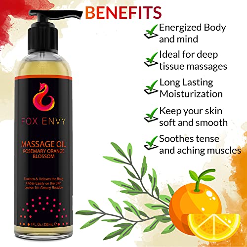 Fox Envy Body Massage Oil With Jojoba & Coconut Oil - Relaxing Orange Blossom With Rosemary Scent Massaging Oil For Women & Men, 1 Bottle, 8 Fl Oz #TOP2