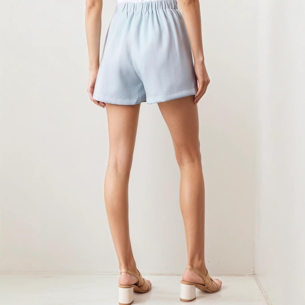 Completo Da Donna In 2 Pezzi, Blu, Senza Maniche, Con Colletto Quadrato, Bottoni, Gilet, Pantaloncini Con Tasche Laterali, Coordinati, Estivo, Vestibilità Slim, Lavoro Quotidiano, Viaggi,