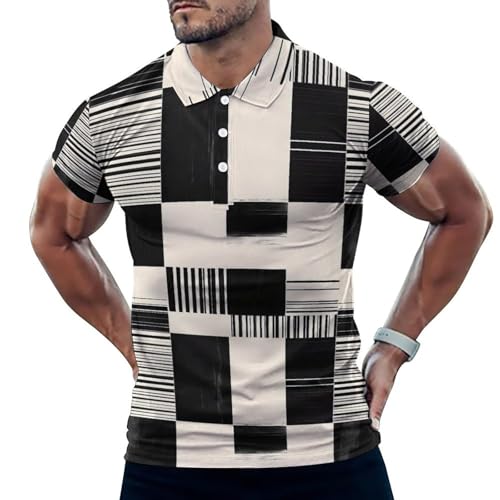 Polo de golf homme imprimé noir et blanc à manches courtes