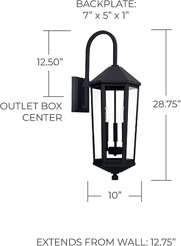 Miniatura 2 de Capital Lighting 926931BK Ellsworth - Aplique de pared de cristal transparente para exteriores, 3 luces, 180 vatios totales, 29 pulgadas de alto x