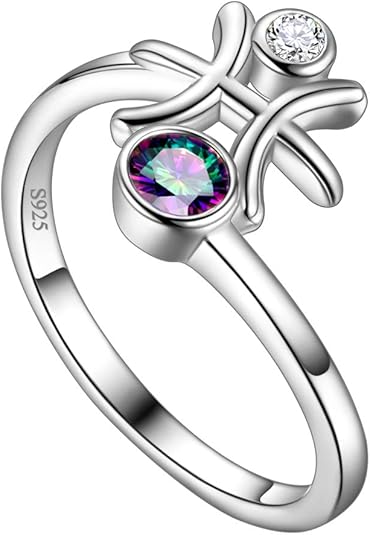 Adjustable Zodiac Sign Ring 925 Sterling Silver Fine Jewelry Gifts Rainbow Mystic Topaz Zirconia 12 Constellation Ring Astrology Cute Scorpio Ring Celestial Zodiac Jewelry Birthday for Women Girls
