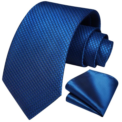 Image of HISDERN Mens Ties Plaid Tie and Pocket Square Set Classic Woven Formal Checkered Neckties & Handkerchief Wedding Party
