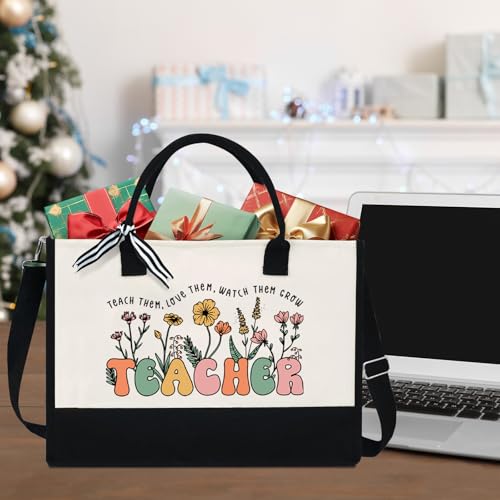 Image of XIKAINUO Teacher Appreciation Gifts for Women, Best Teacher Canvas Tote Bags With Zipper for Women Birthday Graduation Valentines Day Christmas Gift, Unique Gifts Ideas from Students