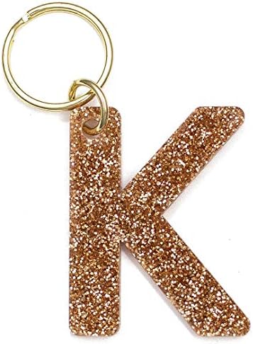 Letter K Keychain Accessories for Women and Girls, Gold Glitter Initial Key Ring