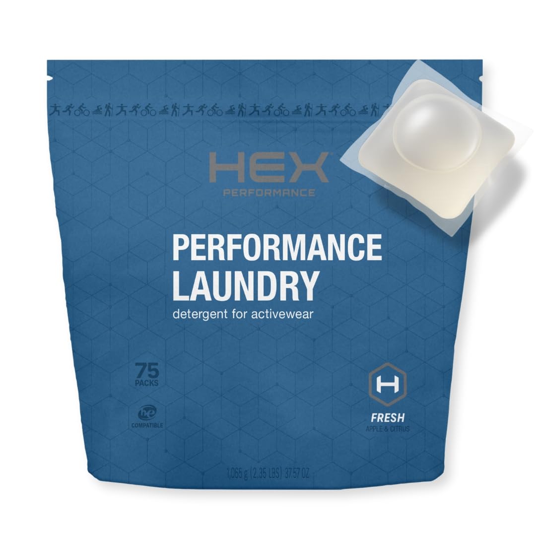 HEX Performance Laundry Detergent Packs for Activewear & Sports Clothes, Deep Odor & Sweat Removal, Eco-Friendly Biodegradable Formula, HE Compatible, Fresh Clean Scent – 75 Count