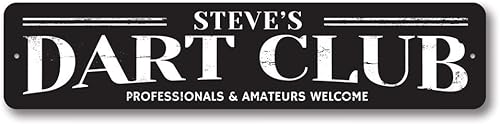 Letrero de Dart Club, letrero de cueva con nombre de jugador, decoración de aluminio para sala de juegos, profesionales y aficionados, 9 x 36