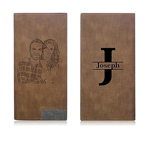 Personalised Wallets for Men with Engraved Photo Text Name Custom Mens Wallet Passcase Security Slim Leather Wallet (Photo-Monogram Name(long))