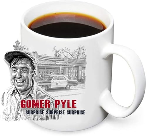 Brotherhood Mayberry Mt Airy Gomer Pyle Surprise Surprise Surprise Wally's Service Andy Griffith - Tazas de café de cerámica blanca, 11 onzas, aptas