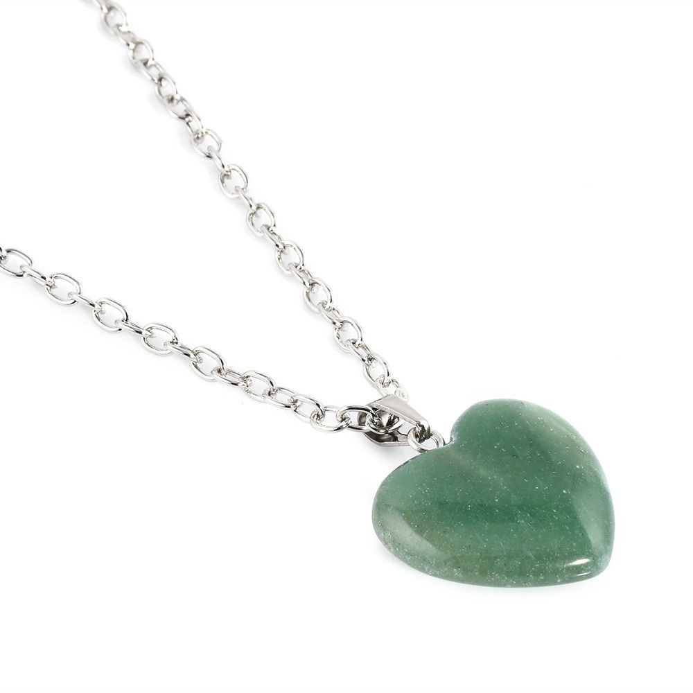 ERAWAN Natural Quartz Stone Gemstone Heart Rock Healing Point Chakra Pendant Necklace EW sakcharn (Aventurine)