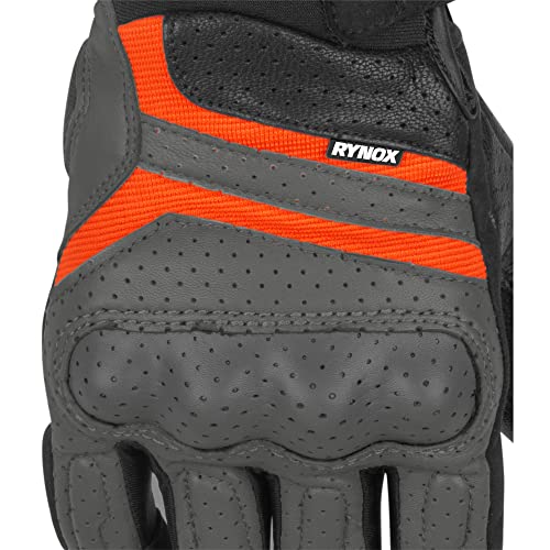 Image of Rynox Air GT Gloves - CE Certified Cuff Length Motorcycle Riding Leather Gloves | Impact Protection |Abrasion Resistance - Grey Orange, 2XL