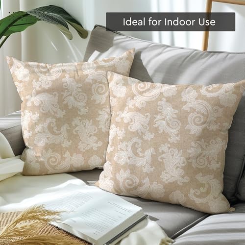 Image of Encasa XO Chambray Cotton Floral Cushion Covers | Red (Set of 2) I 16 inchx16 inch (40x40 cm) I Covers Only, No Insert I Decorative Floral Square Pillowcase I Machine Washable