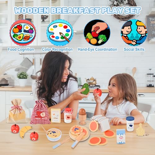 WoodTrove Wooden Play Food Set, Wooden Food for Play Kitchen, Wood Food Toys with Storage Bag, Play Kitchen Accessories, Gift for Girls Boys 3+ Year Old - Thumbnail 6
