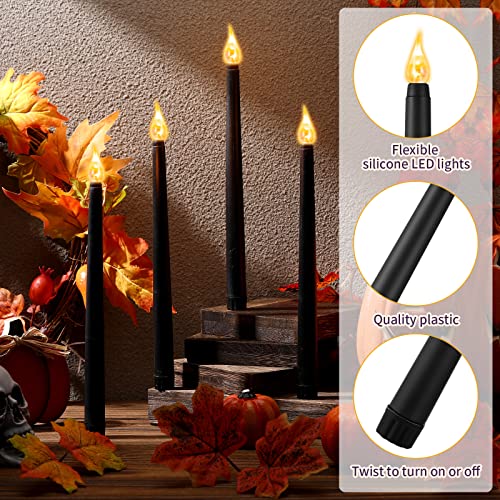 Image of 12 Pcs LED Taper Candles Dripless Unscented Flameless Battery Dinner Candles for Halloween, Weddings, Church, Hanukkah, Christmas, Autumn, New Year Celebration (Black)