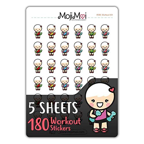 Workout 001, Fitness-Theme Stickers for Life Planner, My Happy Planner, Cute Stickers, kawaii stickers, Eclp Stickers, Erin Condren Planner Stickers, Kikki Stickers, Fitness Stickers, MojiMoi