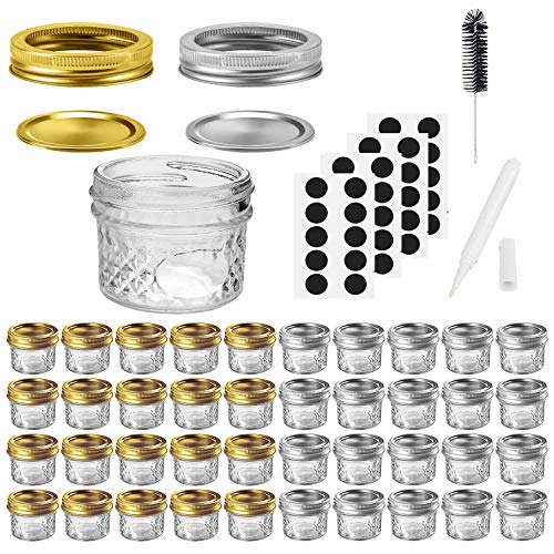 Mason Jars Canning Jars, 4 OZ Jelly Jars With Regular Lids and Bands, Ideal for Jam, Honey, Wedding Favors, Shower Favors, Baby Foods, DIY Magnetic Spice Jars, 40 PACK By SPANLA