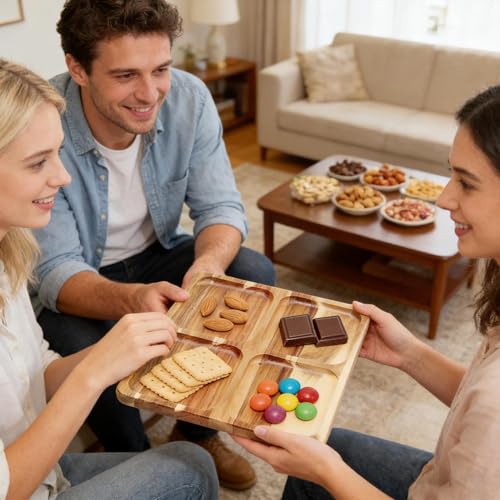 Plateau en bois carré vintage rigide avec compartiments pour fruits et snacks