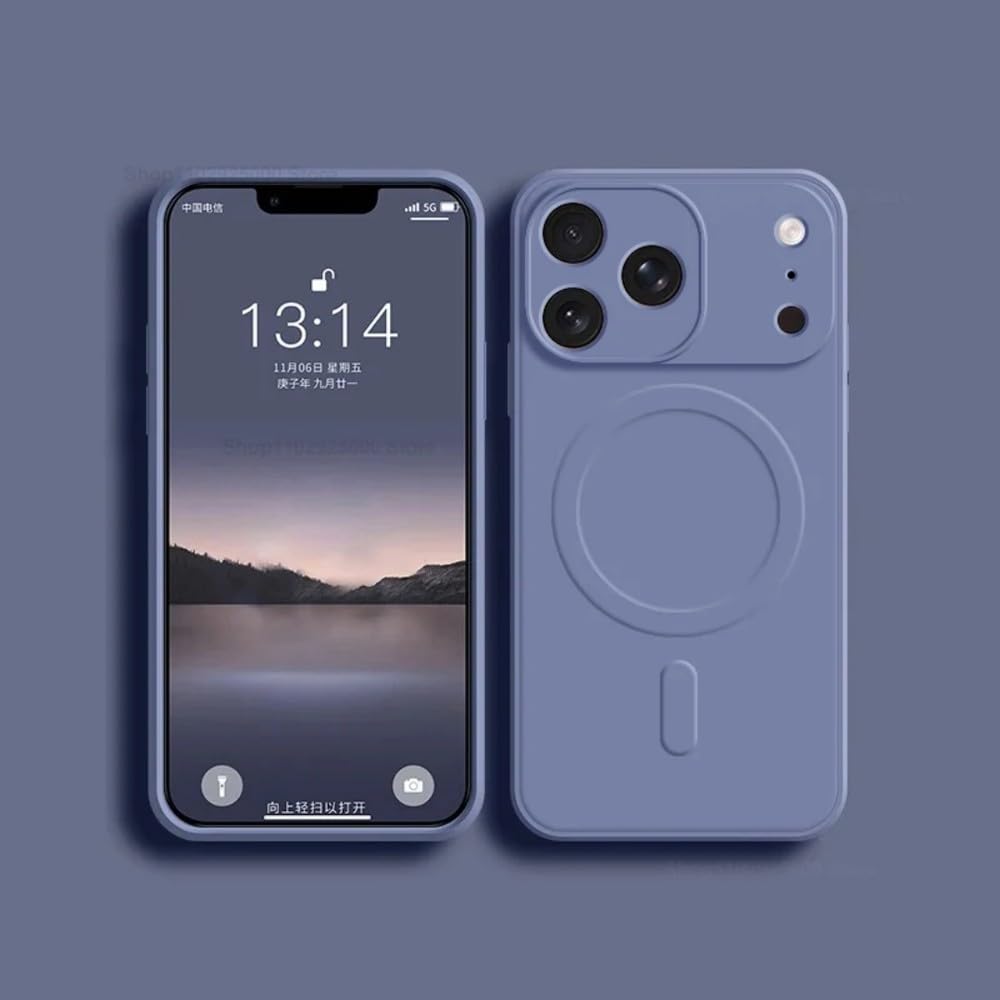 Coque silicone liquide magnétique grise pour iPhone 16 Pro Max