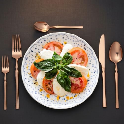Image of Elegant Handle Rose Gold 15 Pcs Stainless Steel Cutlery Set for Dining Table, Dishwasher Safe Glossy Flatware (3 Spoon Set+3 Forks Set+3 Butter Knife+3 Dessert Spoon+ 3 Fruit Fork)