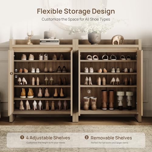 Image of SICOTAS Fluted Shoe Storage Cabinet for Entryway with Adjustable Shelves | 6-Tier Shoe Rack 24-Pair Shoes Organizer
