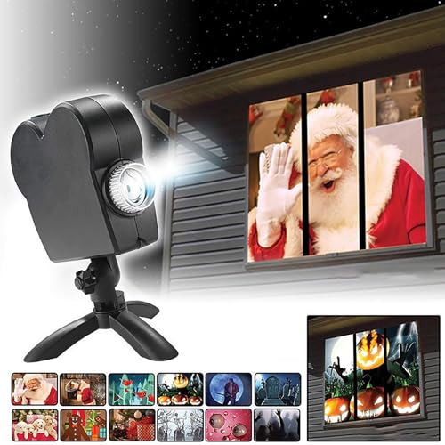 Cqhbzf Halloween Window Projector Lights Outdoor Christmas LED Projector Built-in 12 Movies