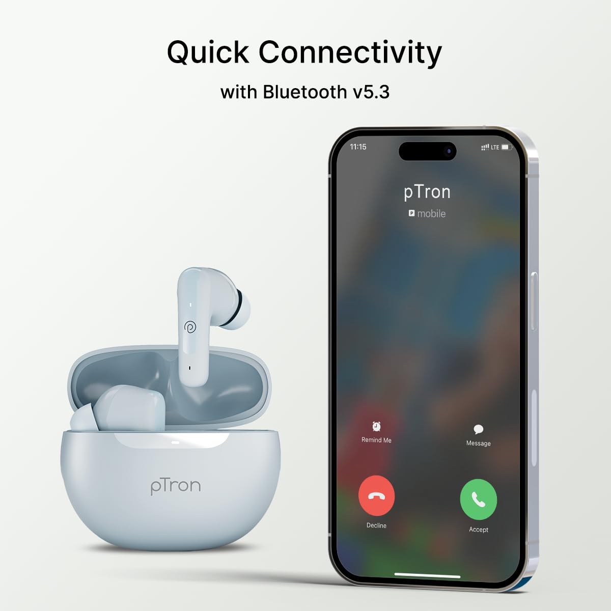 pTron Bassbuds Astra in-Ear TWS Earbuds w/Stereo Sound, 50Hrs Playtime, Stereo Calls, Custom EQ, Mobile App, BTv5.3 Headphones, Touch Control, Voice Assistant, Type C Charging & IPX4 (Grey) — Amazon image 8