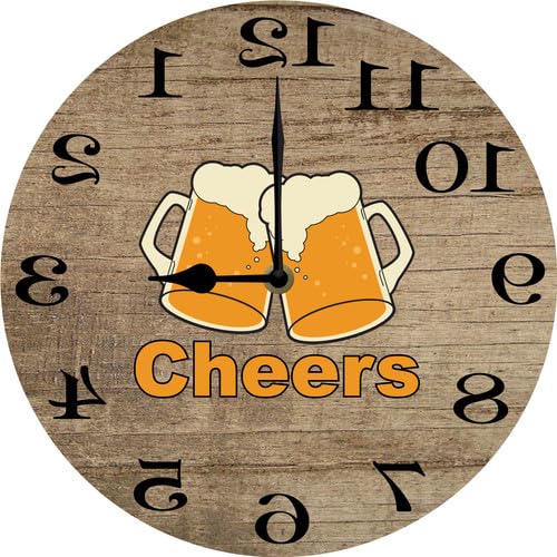 Vdenvileye Beer Reverse Wall Clock Counterclockwise Wall Clock Backwards Running Time Mirrored Wooden Clocks Funny Gift for Man Cave Garage Decor 25 CM Silent Battery Operated
